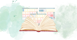 An illustration of an open book sits in the foreground with visuals of how to plan and layout picture books in the background