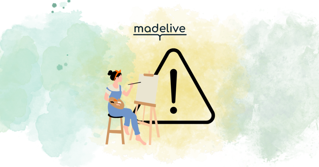 an artist at an easel with a warning sign next to it