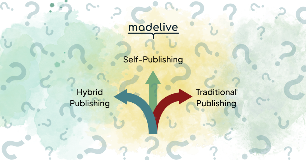 Three divergent arrows, one each pointing to "Hybrid Publishing", "Self-Publishing", and "Traditional Publishing"